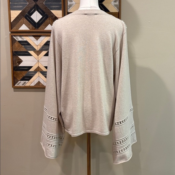 Chloe Merino Wool Cashmere Knit Eyelet Drape Sleeve Poncho Sweater Beige XS - Picture 7 of 13